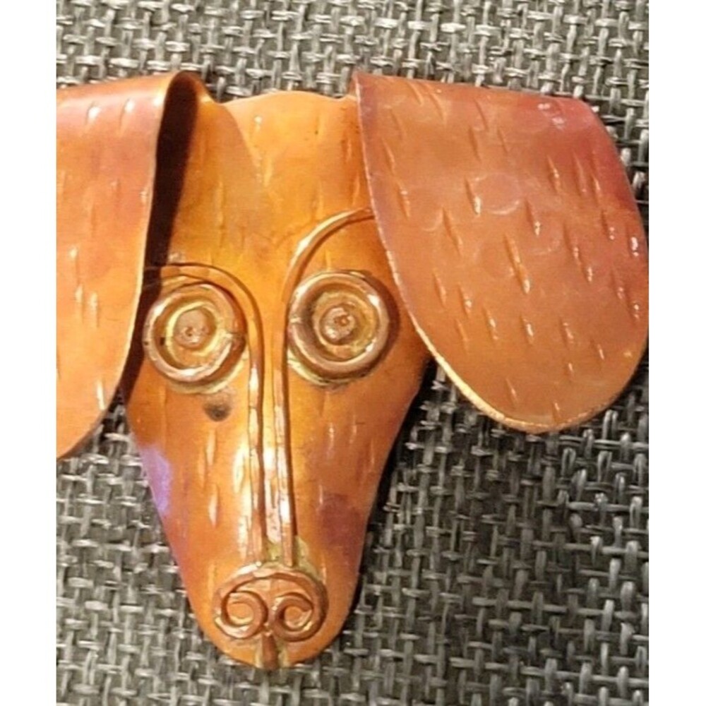 Copper Dog Pendant 2" x 2" Handmade Artisan Pooch Brooch Woof Woof